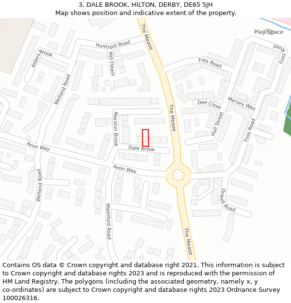 3, DALE BROOK, HILTON, DERBY, DE65 5JH: Location map and indicative extent of plot