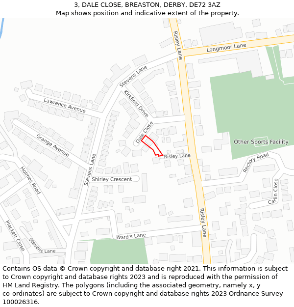 3, DALE CLOSE, BREASTON, DERBY, DE72 3AZ: Location map and indicative extent of plot