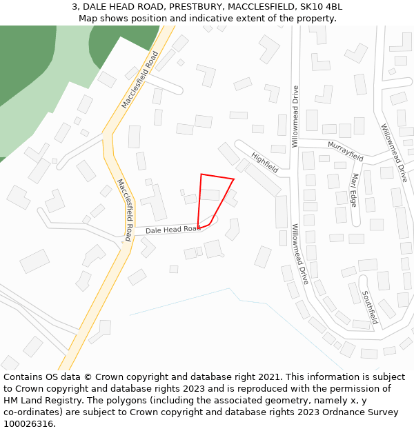 3, DALE HEAD ROAD, PRESTBURY, MACCLESFIELD, SK10 4BL: Location map and indicative extent of plot