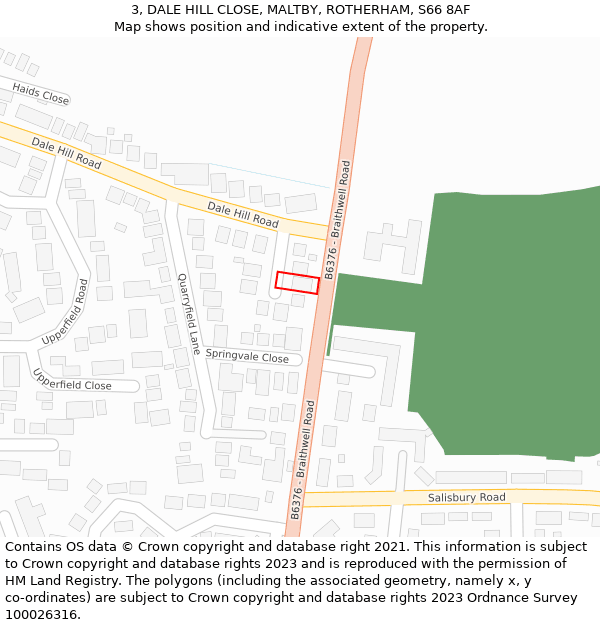 3, DALE HILL CLOSE, MALTBY, ROTHERHAM, S66 8AF: Location map and indicative extent of plot