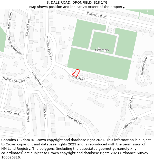 3, DALE ROAD, DRONFIELD, S18 1YG: Location map and indicative extent of plot