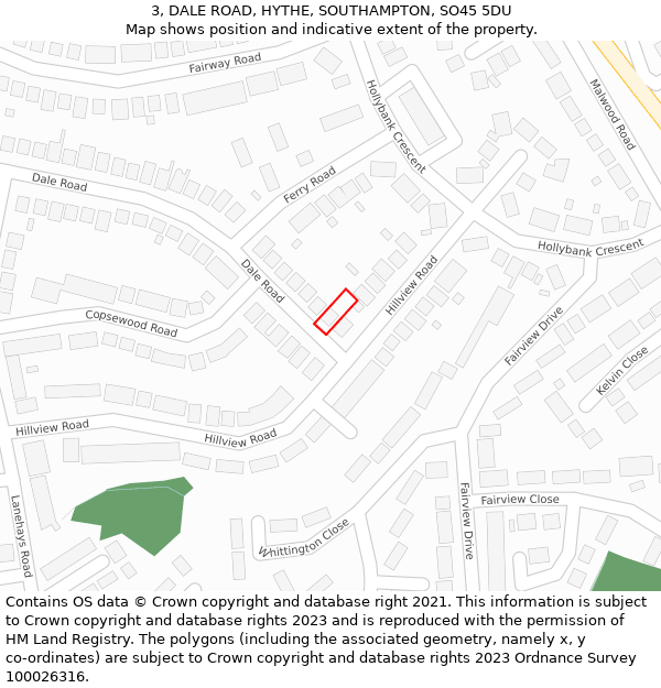 3, DALE ROAD, HYTHE, SOUTHAMPTON, SO45 5DU: Location map and indicative extent of plot