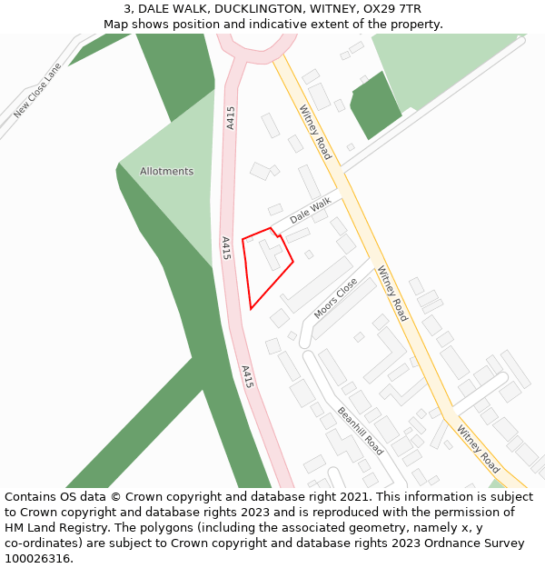 3, DALE WALK, DUCKLINGTON, WITNEY, OX29 7TR: Location map and indicative extent of plot