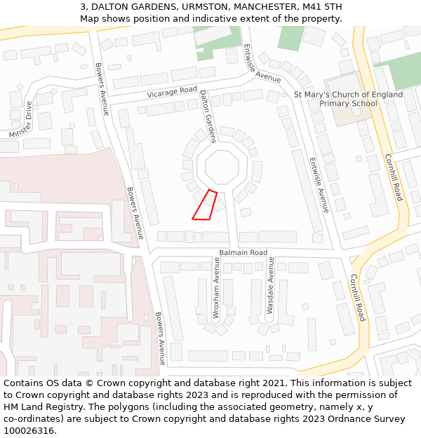 3, DALTON GARDENS, URMSTON, MANCHESTER, M41 5TH: Location map and indicative extent of plot