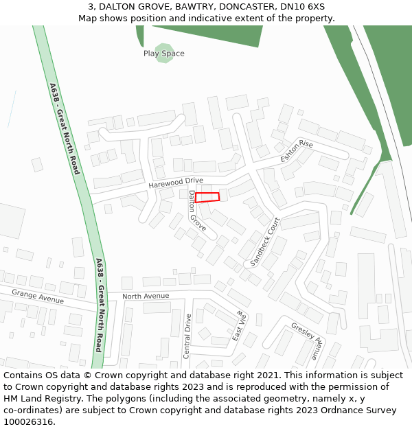 3, DALTON GROVE, BAWTRY, DONCASTER, DN10 6XS: Location map and indicative extent of plot