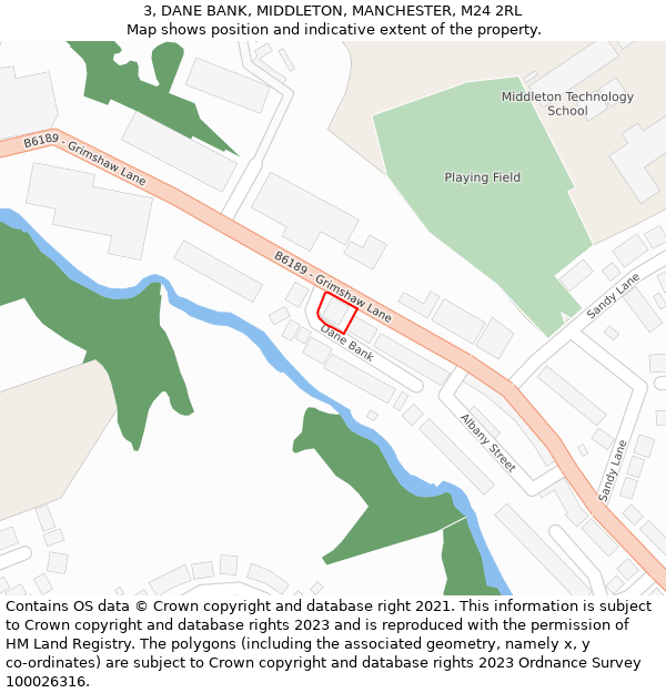 3, DANE BANK, MIDDLETON, MANCHESTER, M24 2RL: Location map and indicative extent of plot