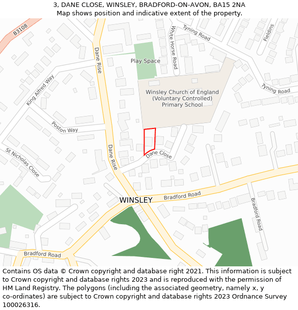 3, DANE CLOSE, WINSLEY, BRADFORD-ON-AVON, BA15 2NA: Location map and indicative extent of plot