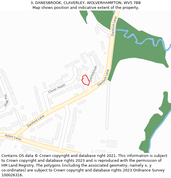 3, DANESBROOK, CLAVERLEY, WOLVERHAMPTON, WV5 7BB: Location map and indicative extent of plot