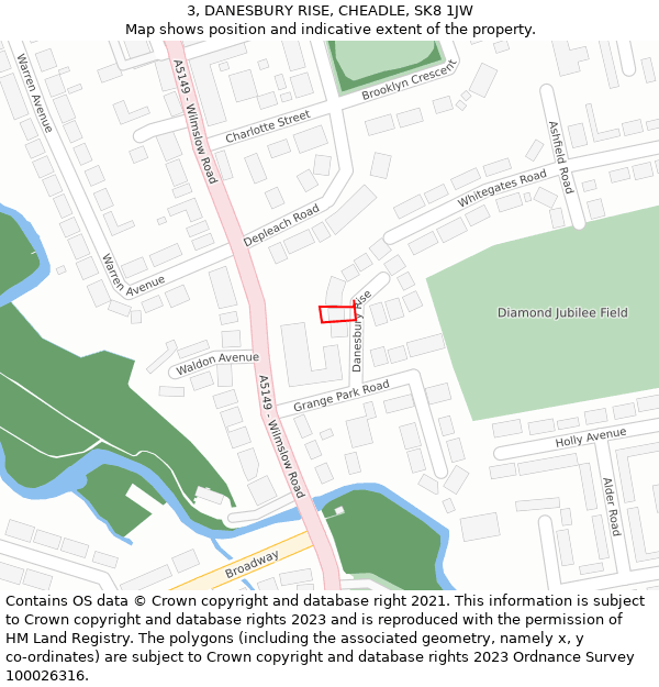 3, DANESBURY RISE, CHEADLE, SK8 1JW: Location map and indicative extent of plot