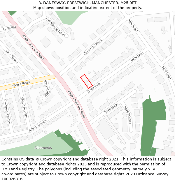 3, DANESWAY, PRESTWICH, MANCHESTER, M25 0ET: Location map and indicative extent of plot