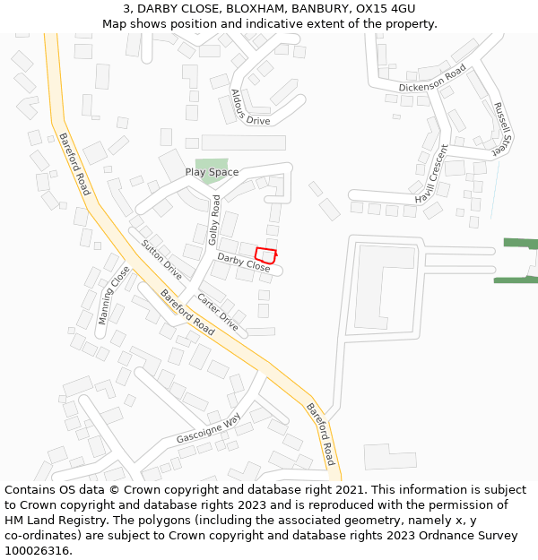 3, DARBY CLOSE, BLOXHAM, BANBURY, OX15 4GU: Location map and indicative extent of plot