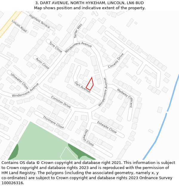 3, DART AVENUE, NORTH HYKEHAM, LINCOLN, LN6 8UD: Location map and indicative extent of plot