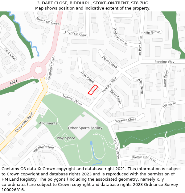 3, DART CLOSE, BIDDULPH, STOKE-ON-TRENT, ST8 7HG: Location map and indicative extent of plot