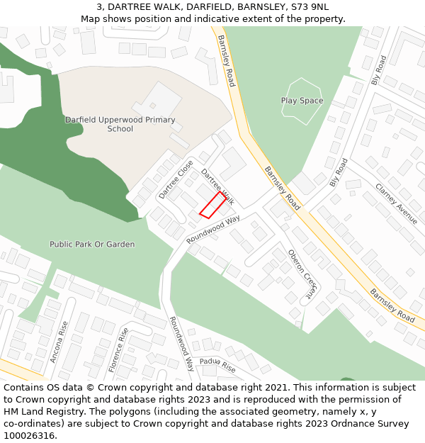 3, DARTREE WALK, DARFIELD, BARNSLEY, S73 9NL: Location map and indicative extent of plot