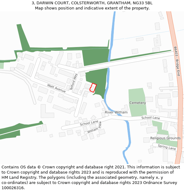 3, DARWIN COURT, COLSTERWORTH, GRANTHAM, NG33 5BL: Location map and indicative extent of plot