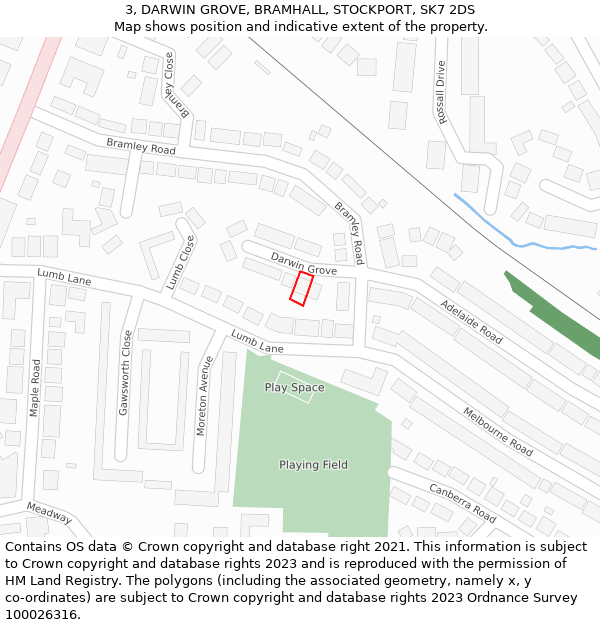 3, DARWIN GROVE, BRAMHALL, STOCKPORT, SK7 2DS: Location map and indicative extent of plot
