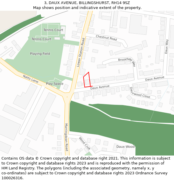 3, DAUX AVENUE, BILLINGSHURST, RH14 9SZ: Location map and indicative extent of plot