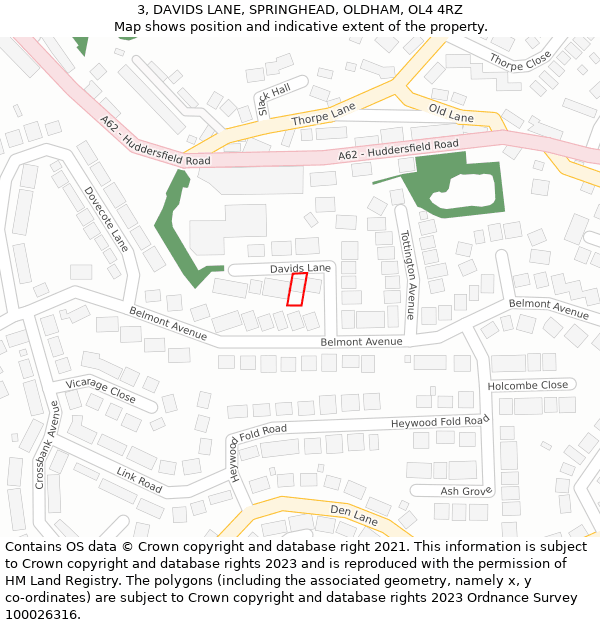 3, DAVIDS LANE, SPRINGHEAD, OLDHAM, OL4 4RZ: Location map and indicative extent of plot