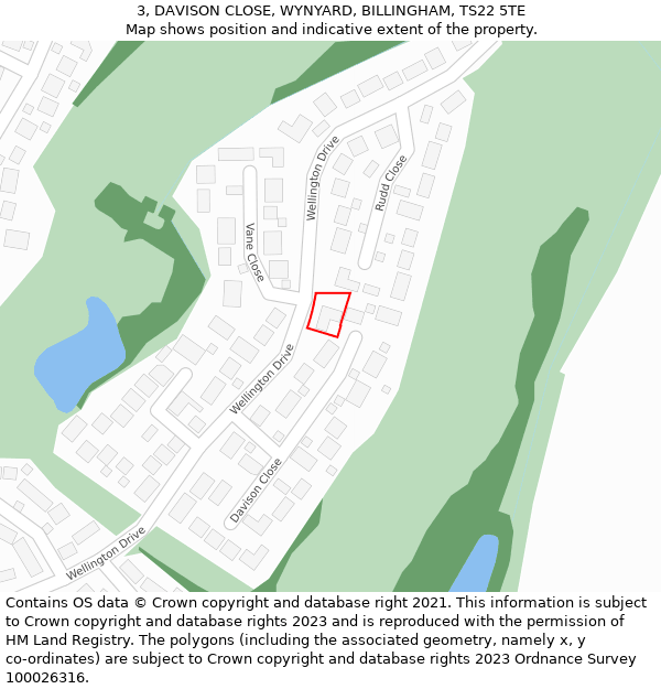 3, DAVISON CLOSE, WYNYARD, BILLINGHAM, TS22 5TE: Location map and indicative extent of plot