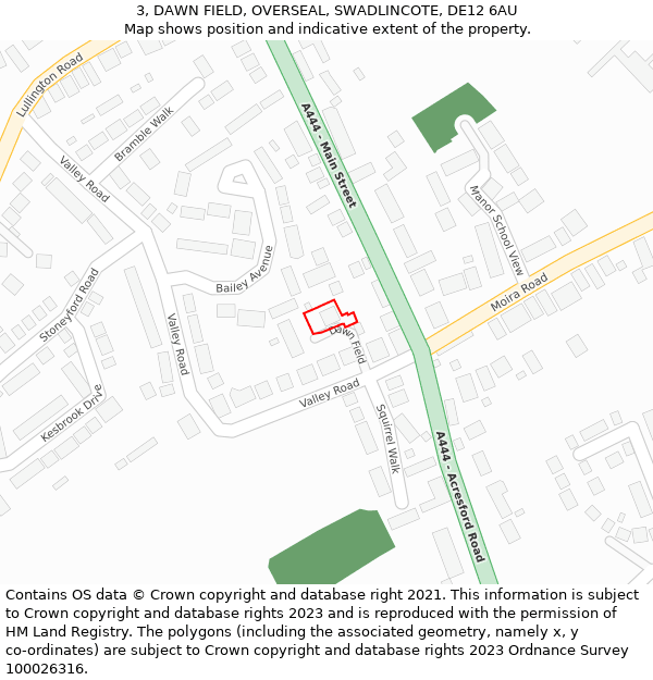 3, DAWN FIELD, OVERSEAL, SWADLINCOTE, DE12 6AU: Location map and indicative extent of plot