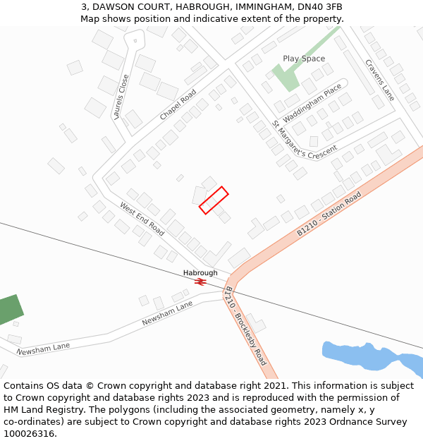 3, DAWSON COURT, HABROUGH, IMMINGHAM, DN40 3FB: Location map and indicative extent of plot