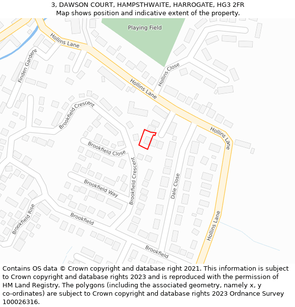 3, DAWSON COURT, HAMPSTHWAITE, HARROGATE, HG3 2FR: Location map and indicative extent of plot