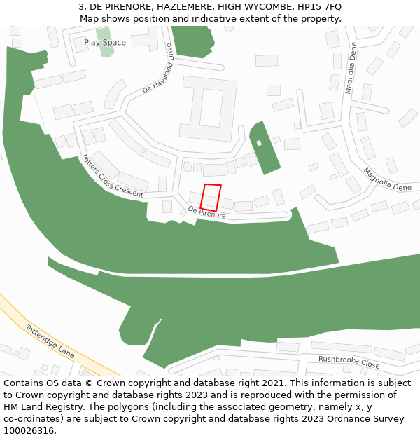 3, DE PIRENORE, HAZLEMERE, HIGH WYCOMBE, HP15 7FQ: Location map and indicative extent of plot