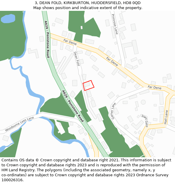 3, DEAN FOLD, KIRKBURTON, HUDDERSFIELD, HD8 0QD: Location map and indicative extent of plot