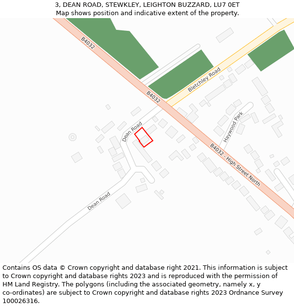 3, DEAN ROAD, STEWKLEY, LEIGHTON BUZZARD, LU7 0ET: Location map and indicative extent of plot