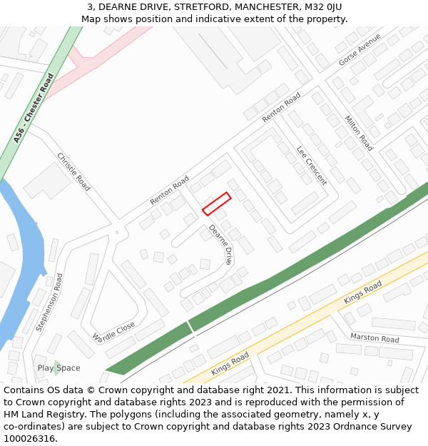 3, DEARNE DRIVE, STRETFORD, MANCHESTER, M32 0JU: Location map and indicative extent of plot