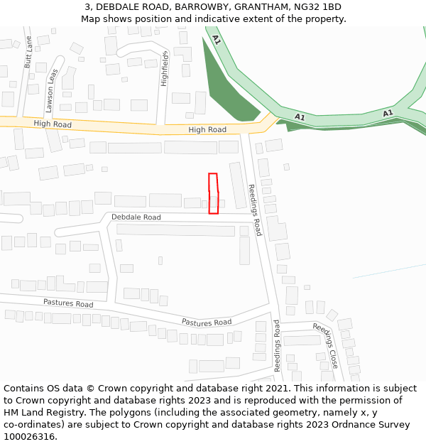 3, DEBDALE ROAD, BARROWBY, GRANTHAM, NG32 1BD: Location map and indicative extent of plot