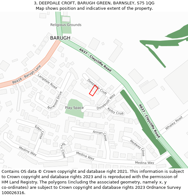 3, DEEPDALE CROFT, BARUGH GREEN, BARNSLEY, S75 1QG: Location map and indicative extent of plot