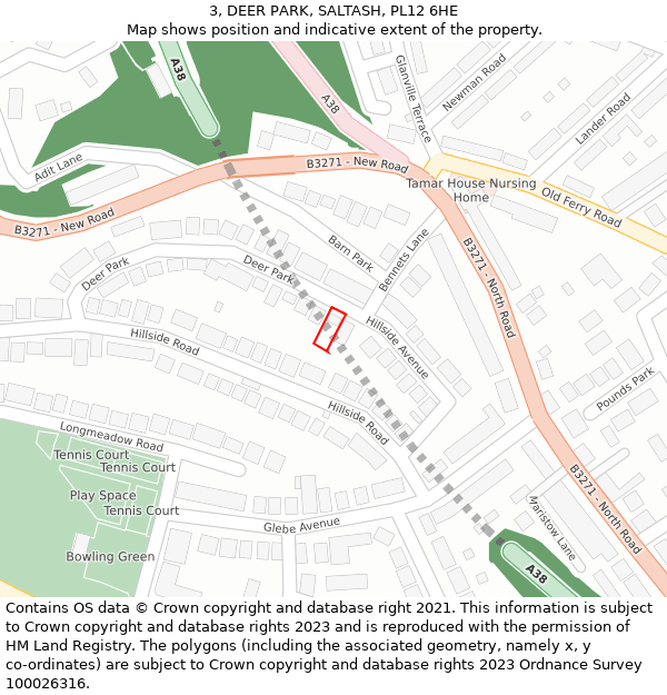 3, DEER PARK, SALTASH, PL12 6HE: Location map and indicative extent of plot