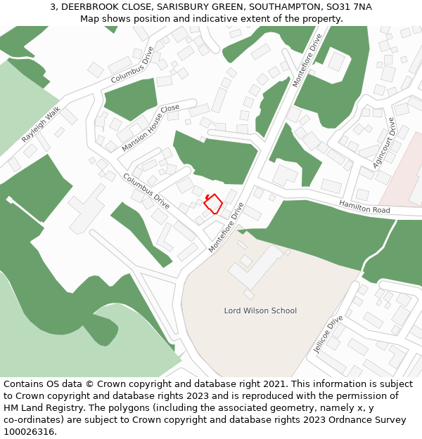 3, DEERBROOK CLOSE, SARISBURY GREEN, SOUTHAMPTON, SO31 7NA: Location map and indicative extent of plot