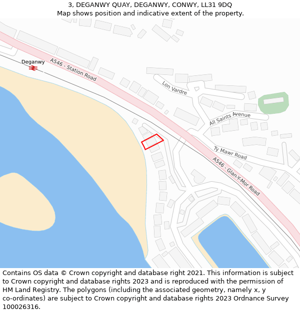 3, DEGANWY QUAY, DEGANWY, CONWY, LL31 9DQ: Location map and indicative extent of plot