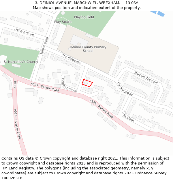 3, DEINIOL AVENUE, MARCHWIEL, WREXHAM, LL13 0SA: Location map and indicative extent of plot