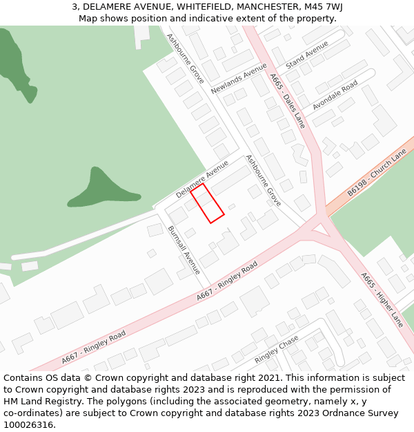 3, DELAMERE AVENUE, WHITEFIELD, MANCHESTER, M45 7WJ: Location map and indicative extent of plot