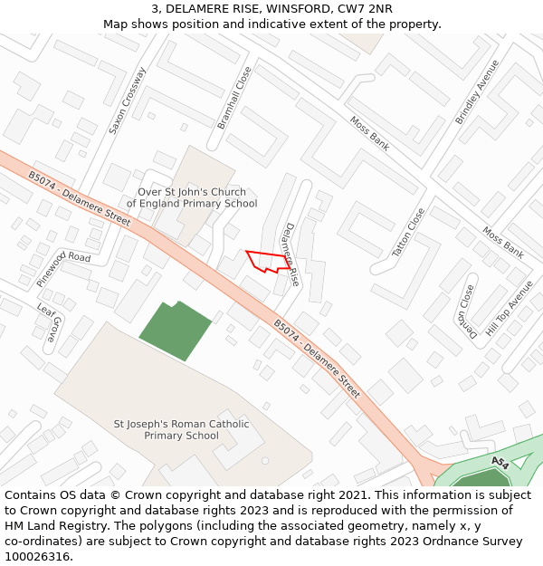 3, DELAMERE RISE, WINSFORD, CW7 2NR: Location map and indicative extent of plot