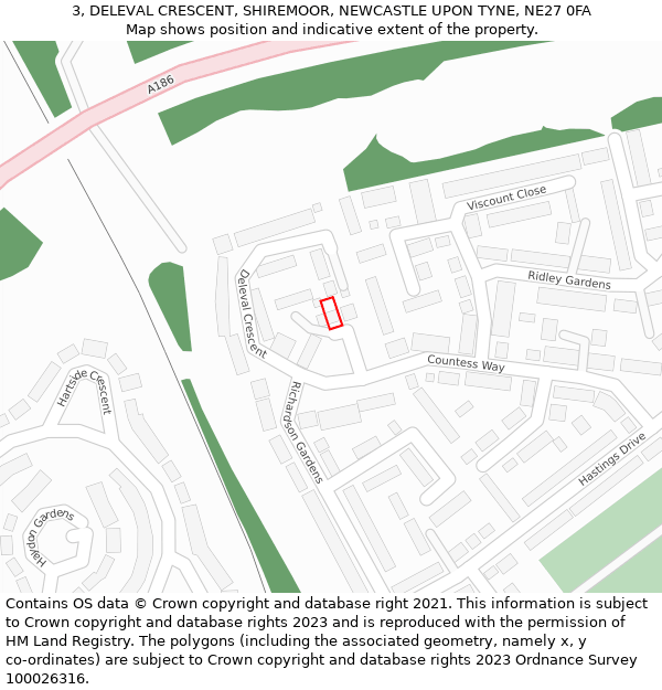 3, DELEVAL CRESCENT, SHIREMOOR, NEWCASTLE UPON TYNE, NE27 0FA: Location map and indicative extent of plot