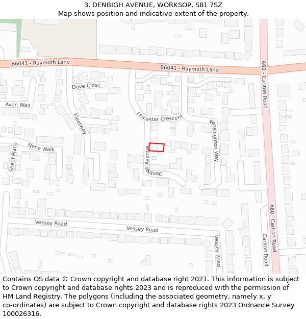 3, DENBIGH AVENUE, WORKSOP, S81 7SZ: Location map and indicative extent of plot