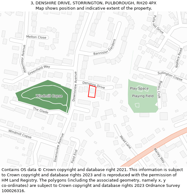 3, DENSHIRE DRIVE, STORRINGTON, PULBOROUGH, RH20 4PX: Location map and indicative extent of plot