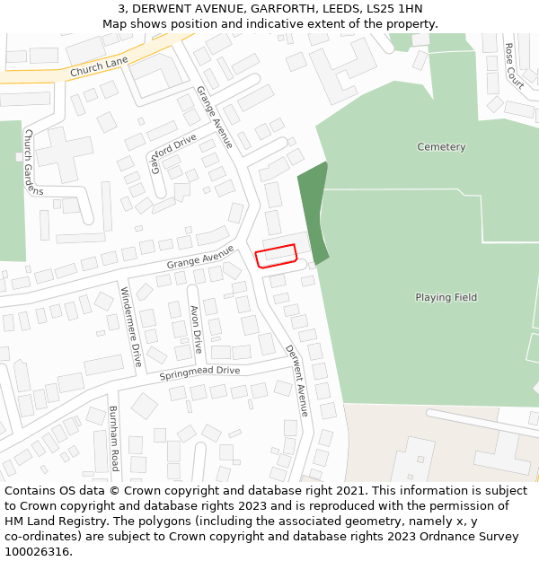 3, DERWENT AVENUE, GARFORTH, LEEDS, LS25 1HN: Location map and indicative extent of plot