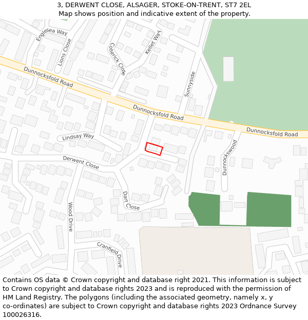 3, DERWENT CLOSE, ALSAGER, STOKE-ON-TRENT, ST7 2EL: Location map and indicative extent of plot