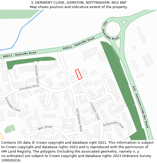 3, DERWENT CLOSE, GAMSTON, NOTTINGHAM, NG2 6NF: Location map and indicative extent of plot