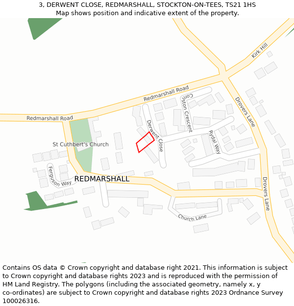 3, DERWENT CLOSE, REDMARSHALL, STOCKTON-ON-TEES, TS21 1HS: Location map and indicative extent of plot