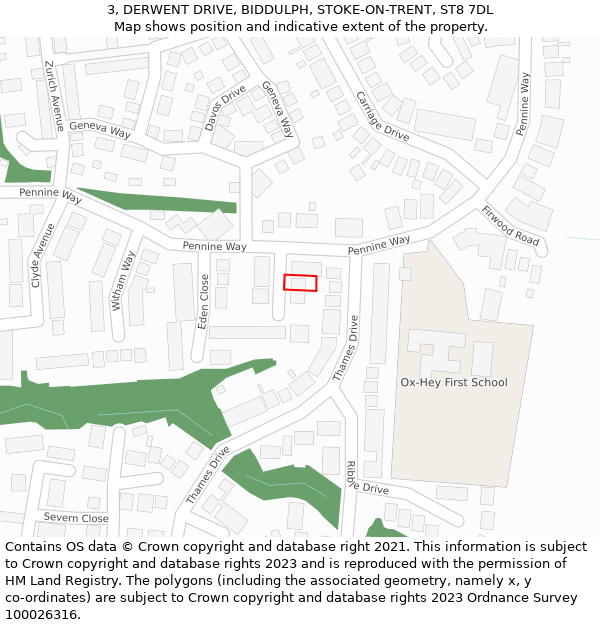 3, DERWENT DRIVE, BIDDULPH, STOKE-ON-TRENT, ST8 7DL: Location map and indicative extent of plot