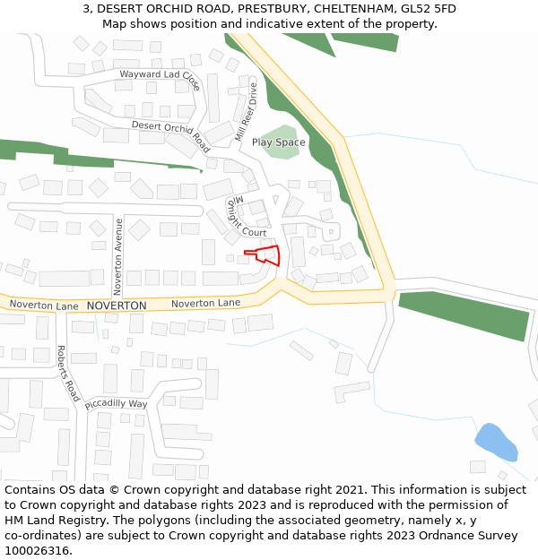 3, DESERT ORCHID ROAD, PRESTBURY, CHELTENHAM, GL52 5FD: Location map and indicative extent of plot