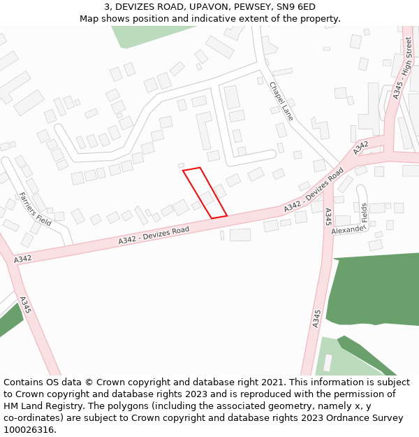 3, DEVIZES ROAD, UPAVON, PEWSEY, SN9 6ED: Location map and indicative extent of plot
