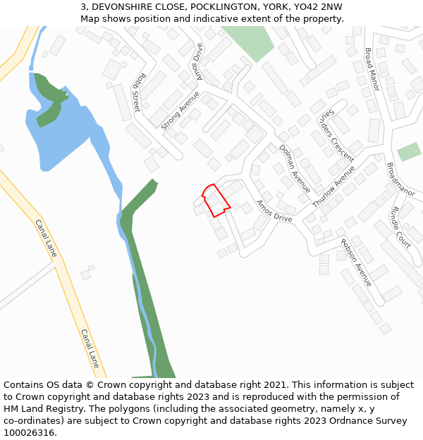 3, DEVONSHIRE CLOSE, POCKLINGTON, YORK, YO42 2NW: Location map and indicative extent of plot