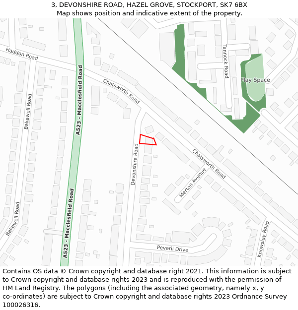 3, DEVONSHIRE ROAD, HAZEL GROVE, STOCKPORT, SK7 6BX: Location map and indicative extent of plot